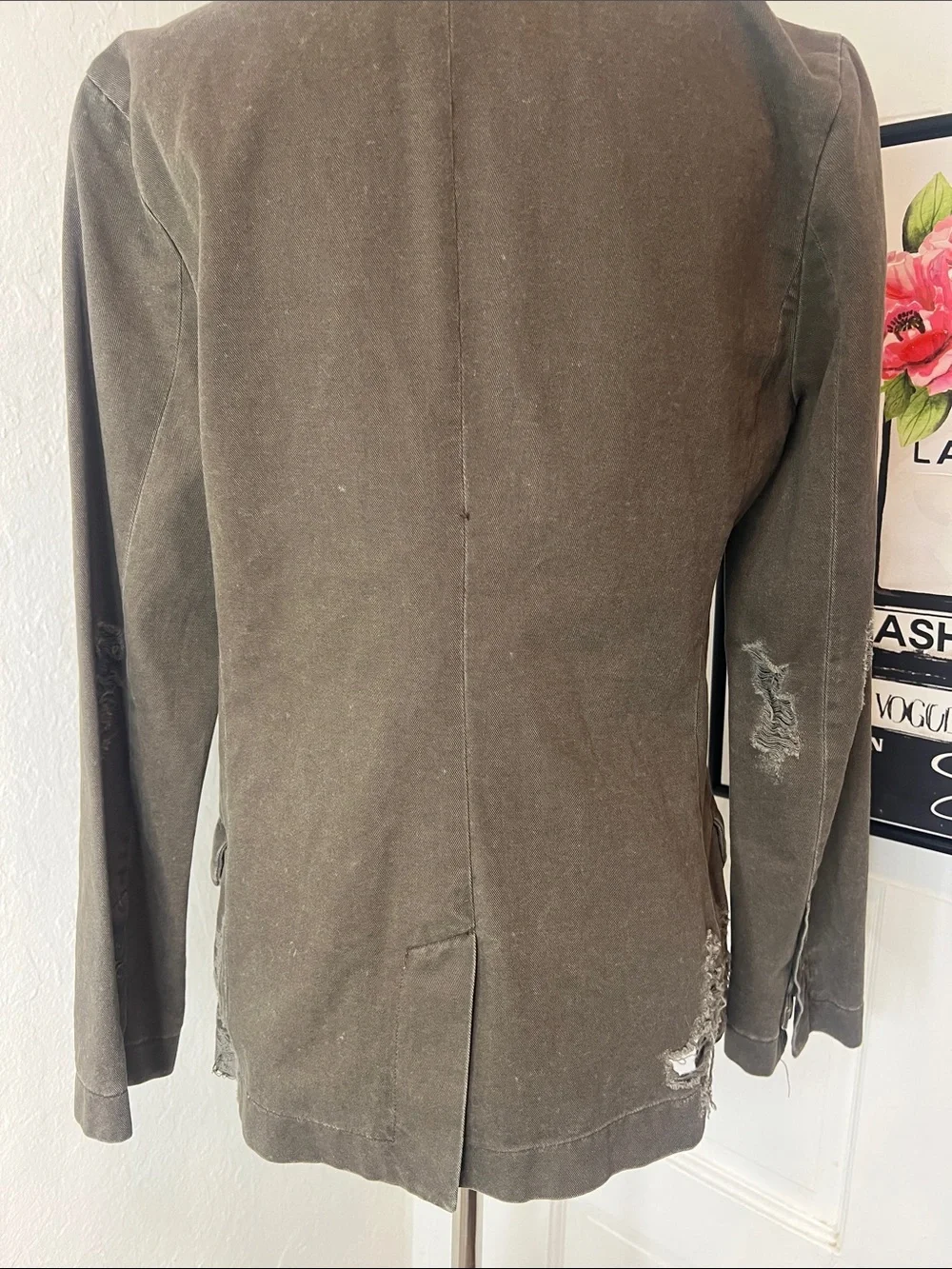 NWT Carmar Olive Green Distressed Blazer Jacket Size S